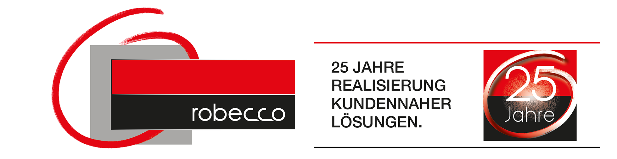 Jubiläumslogo für 25 Jahre robecco. Realisierung kundennaher Lösungen